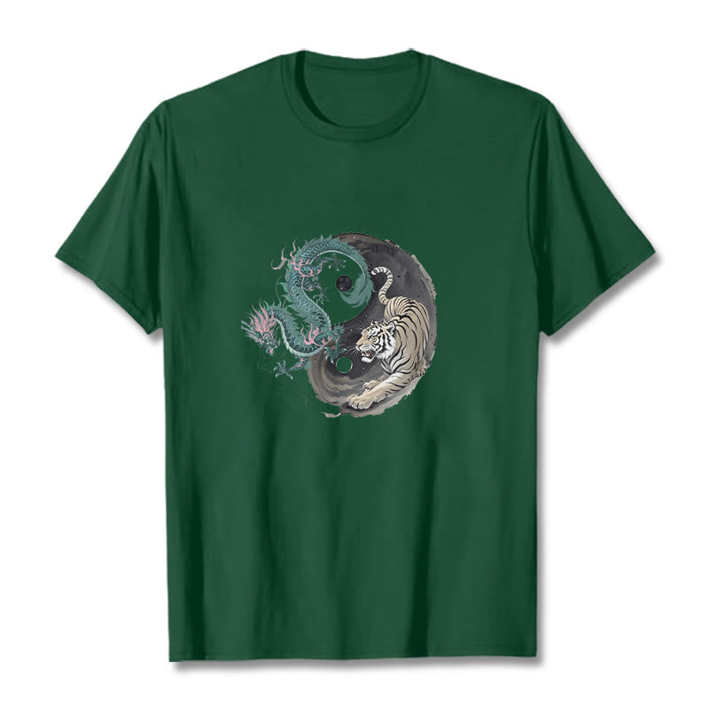 Camiseta de algodón con Buddha Stones , tigre, dragón y yin yang - Verde bosque - 2XL - image 2