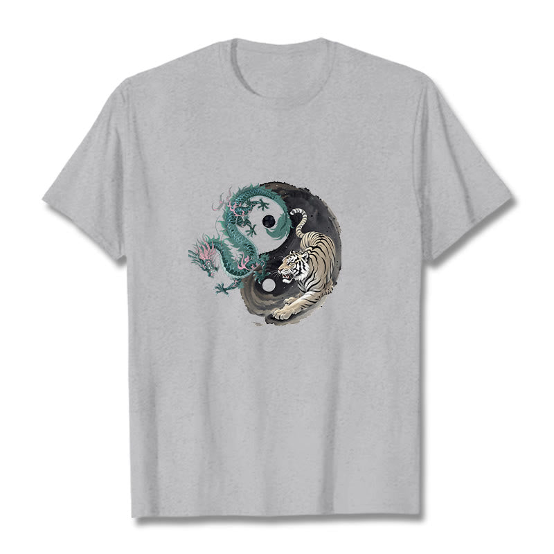 Camiseta de algodón con Buddha Stones , tigre, dragón y yin yang - Gris claro - 2XL - image 1