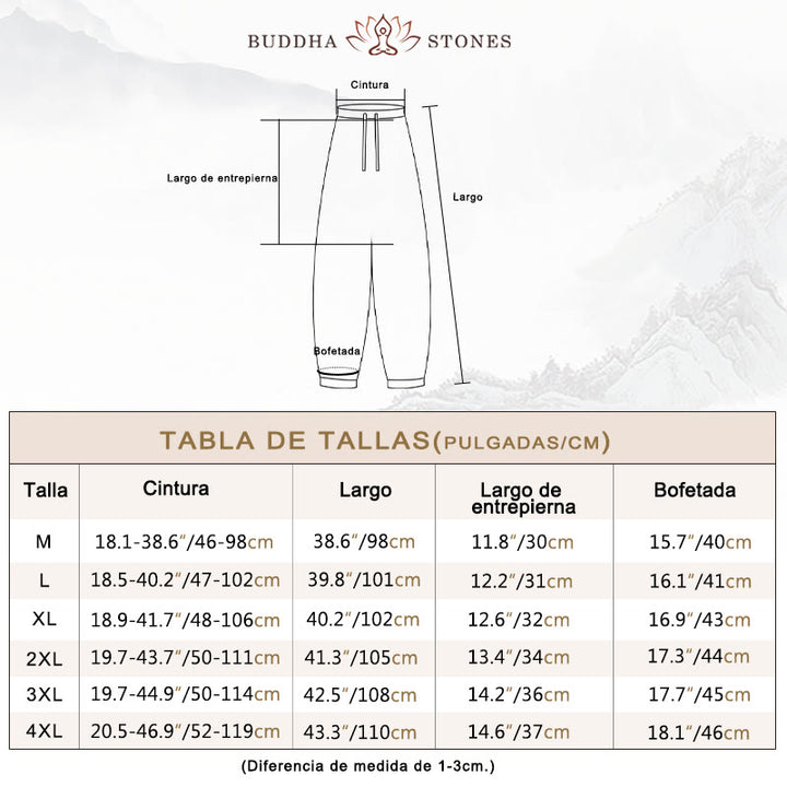 Pantalones Harem Casuales para Hombre de Algodón y Lino de Color Sólido con Bolsillos Buddha Stones - image 4