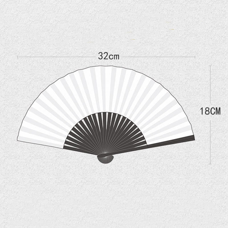 Abanico plegable de bambú de mano con grullas de flores de ciruelo y Buddha Stones