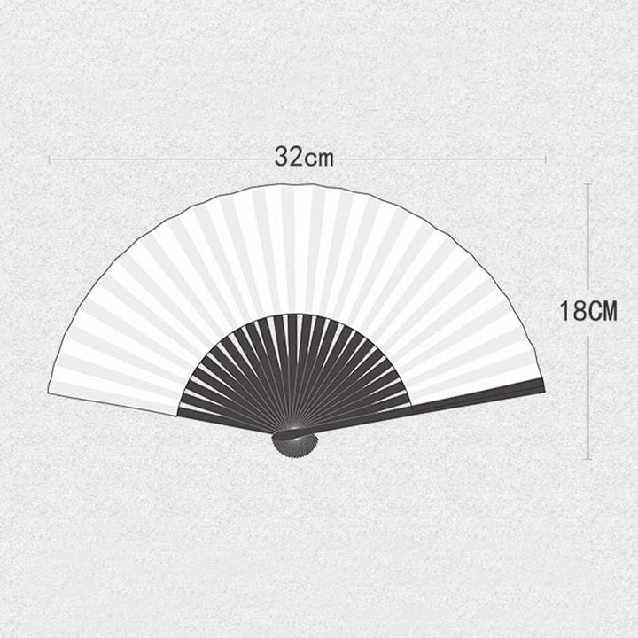 Abanico plegable de bambú de mano con grullas de flores de ciruelo y Buddha Stones