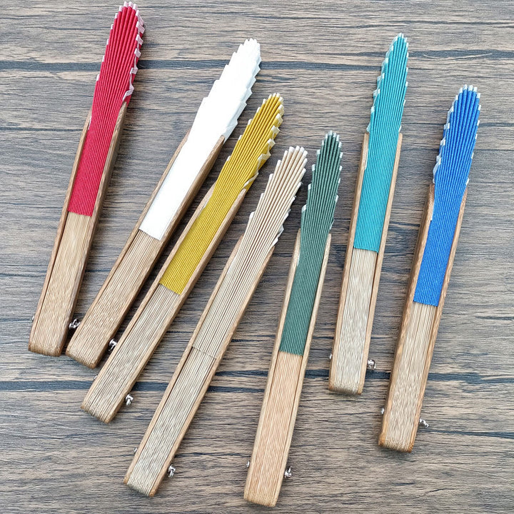 Abanico plegable de bambú de mano con forma de concha de color sólido retro con Buddha Stones