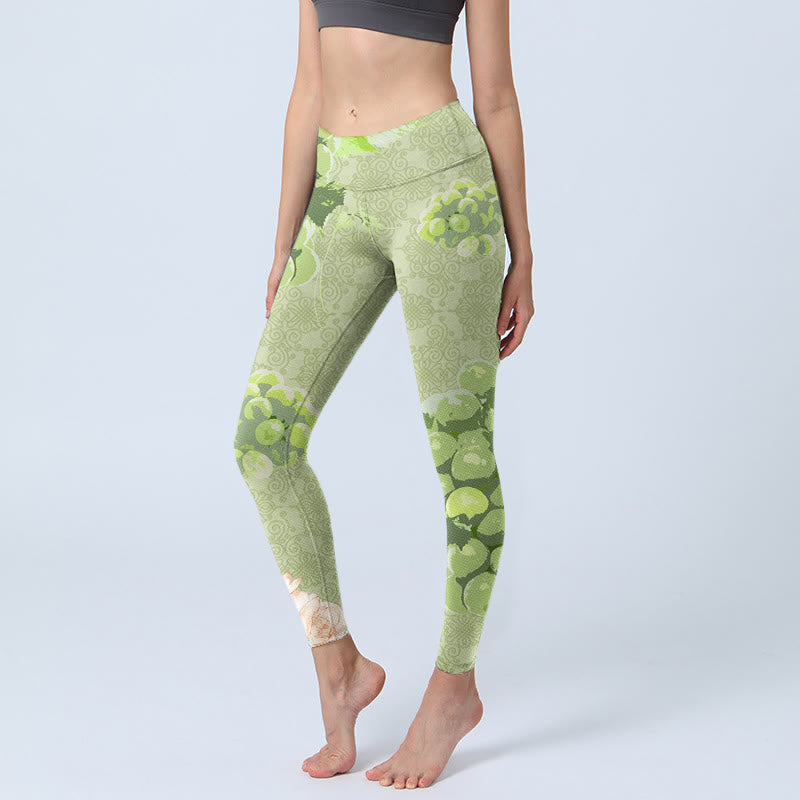 Leggings de yoga para mujer con Buddha Stones, uvas verdes y rosas - AmarilloVerde - US18,UK/AU22,EU50 (4XL) - image 1