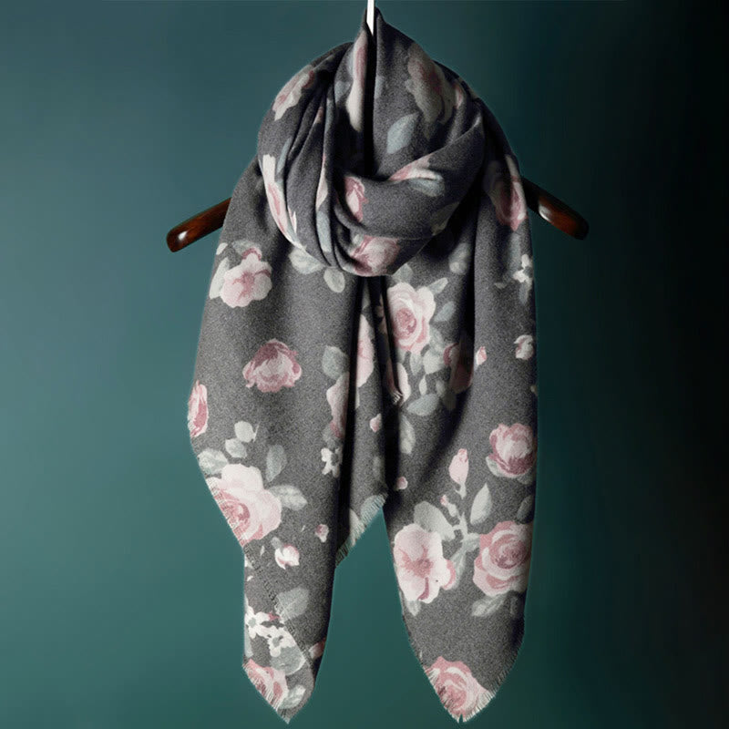 Chal tibetano con Buddha Stones, rosa de jardín, bufanda de viaje acogedora para otoño e invierno