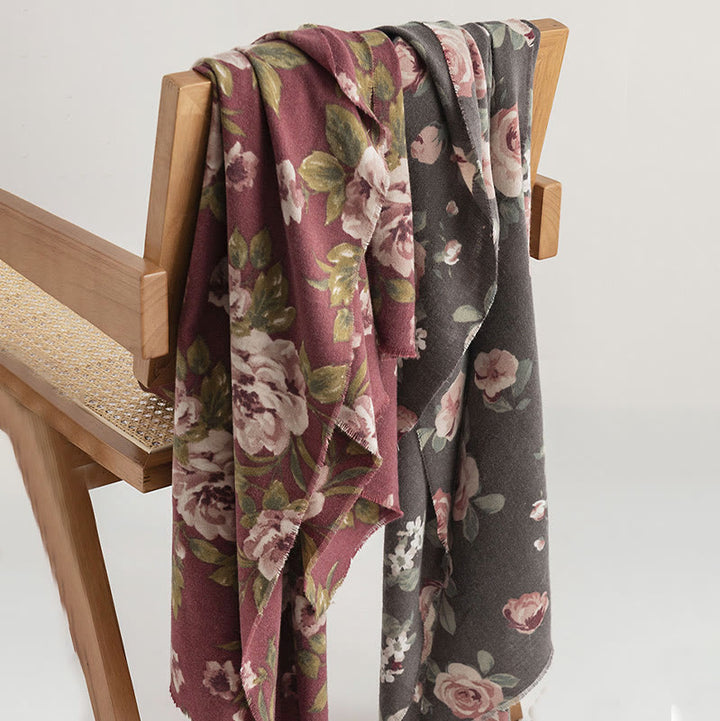 Chal tibetano con Buddha Stones, rosa de jardín, bufanda de viaje acogedora para otoño e invierno