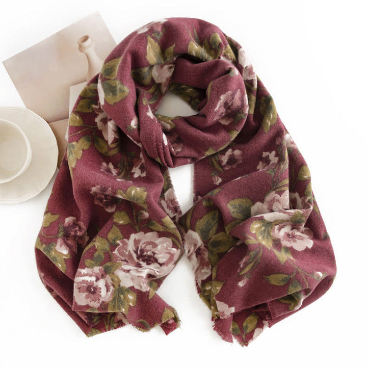 Chal tibetano con Buddha Stones, rosa de jardín, bufanda de viaje acogedora para otoño e invierno