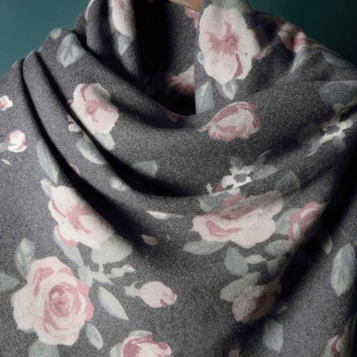 Chal tibetano con Buddha Stones, rosa de jardín, bufanda de viaje acogedora para otoño e invierno