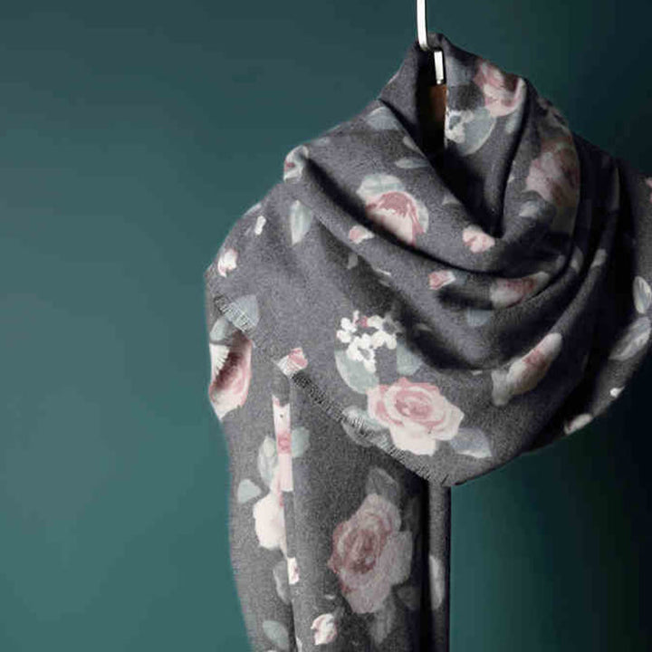 Chal tibetano con Buddha Stones, rosa de jardín, bufanda de viaje acogedora para otoño e invierno