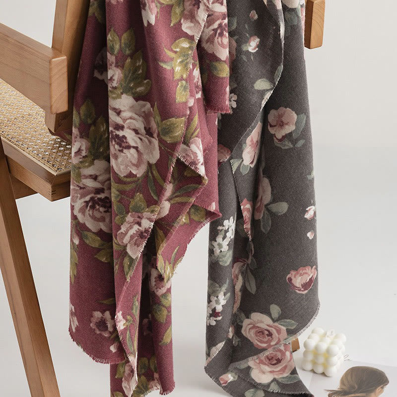 Chal tibetano con Buddha Stones, rosa de jardín, bufanda de viaje acogedora para otoño e invierno