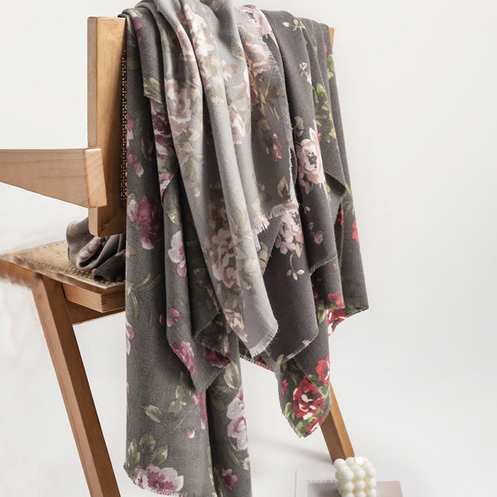 Chal de jardín con flores de rosas tibetanas y Buddha Stones, bufanda acogedora para otoño e invierno
