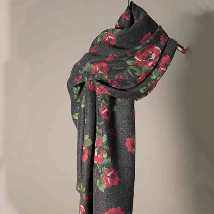 Chal de jardín con flores de rosas tibetanas y Buddha Stones, bufanda acogedora para otoño e invierno