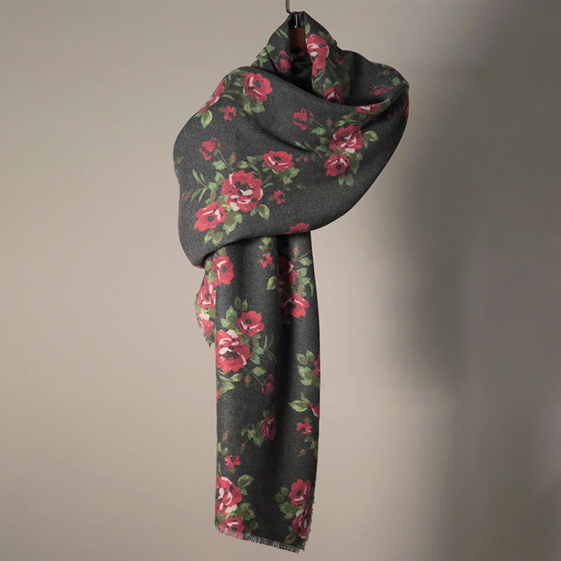 Chal de jardín con flores de rosas tibetanas y Buddha Stones, bufanda acogedora para otoño e invierno