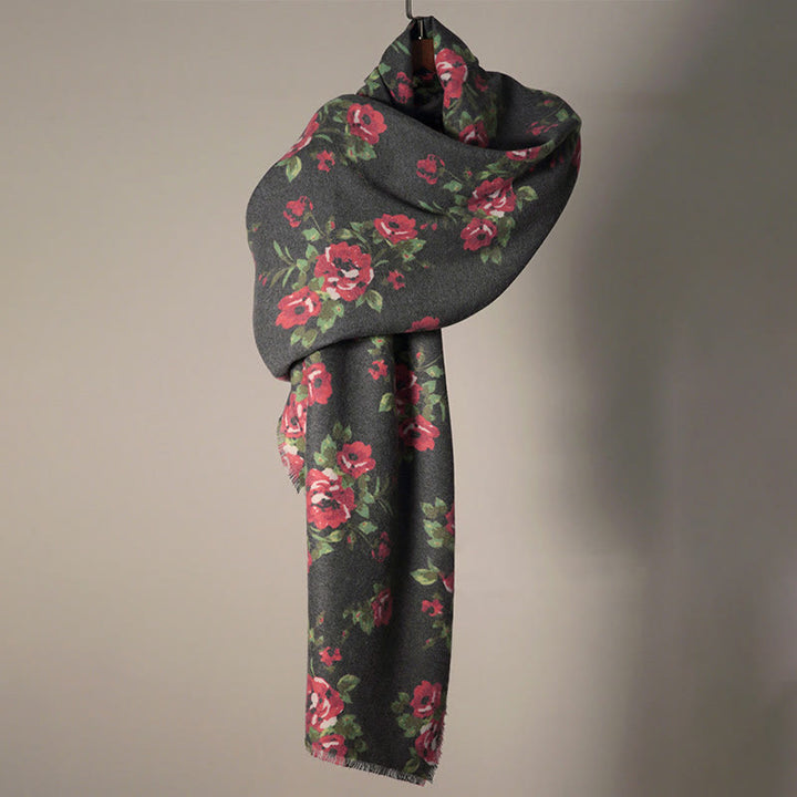 Chal de jardín con flores de rosas tibetanas y Buddha Stones, bufanda acogedora para otoño e invierno