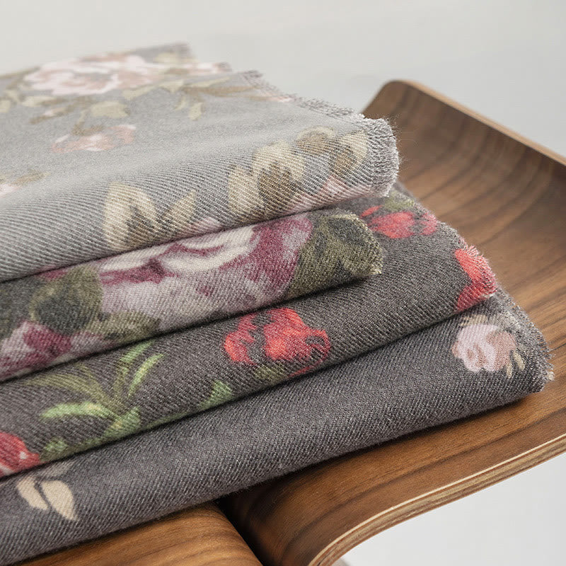 Chal de jardín con flores de rosas tibetanas y Buddha Stones, bufanda acogedora para otoño e invierno