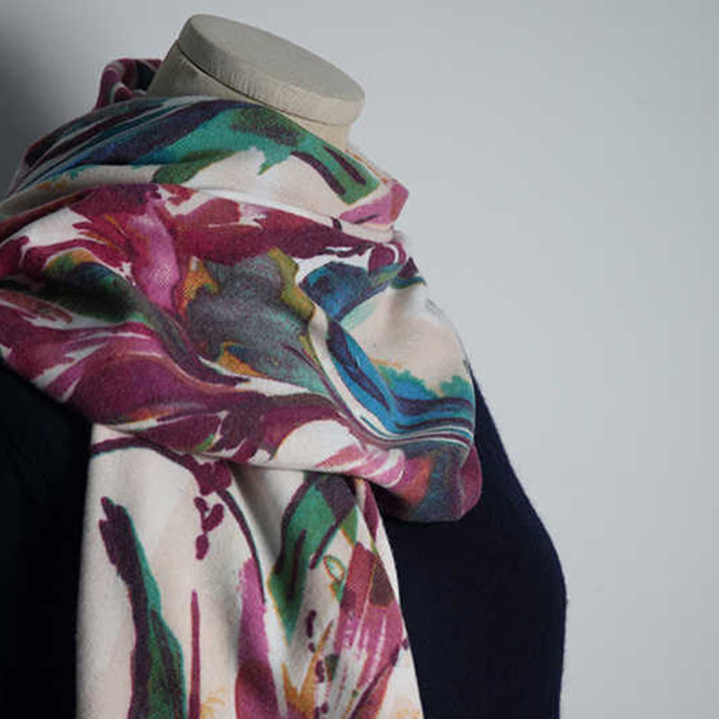 Chal con estampado de flores coloridas y dulces tibetanas con Buddha Stones para otoño e invierno, bufanda suave