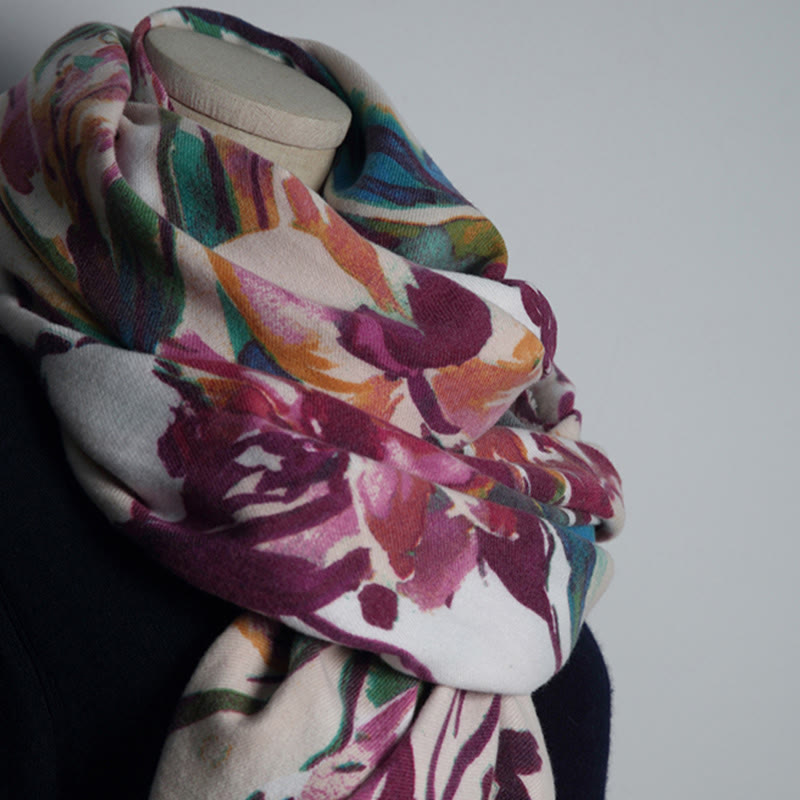 Chal con estampado de flores coloridas y dulces tibetanas con Buddha Stones para otoño e invierno, bufanda suave