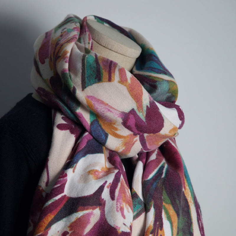 Chal con estampado de flores coloridas y dulces tibetanas con Buddha Stones para otoño e invierno, bufanda suave