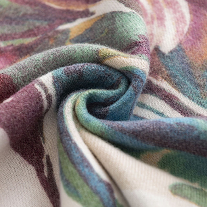 Chal con estampado de flores coloridas y dulces tibetanas con Buddha Stones para otoño e invierno, bufanda suave