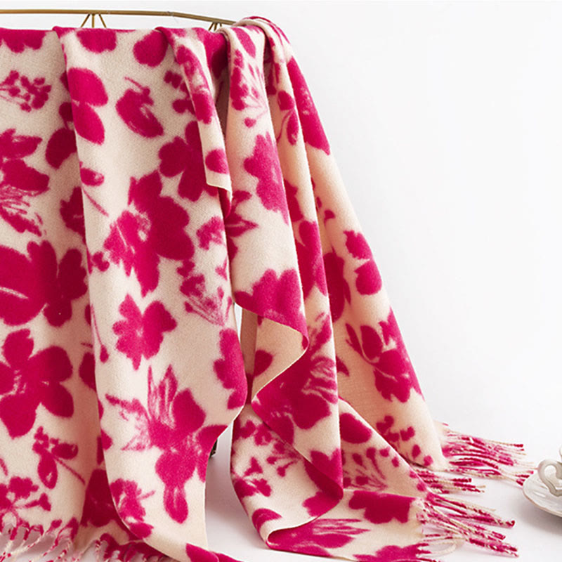 Chal con borlas y estampado de ramas de flores de rosas tibetanas con Buddha Stones para otoño e invierno, bufanda suave y cálida