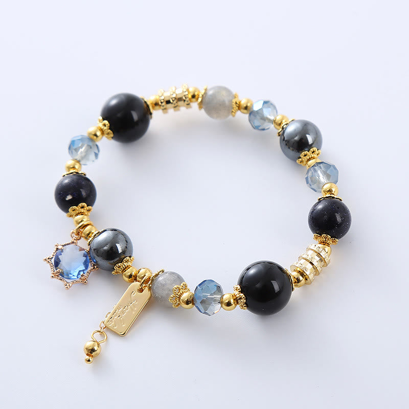 Pulsera de fuerza de piedra arenisca azul, hematita y obsidiana negra natural de Buddha Stones