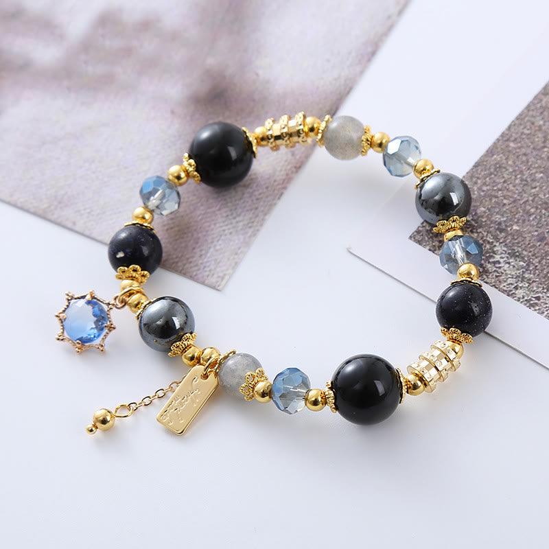 Pulsera de fuerza de piedra arenisca azul, hematita y obsidiana negra natural de Buddha Stones