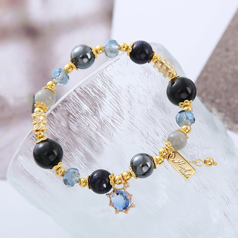 Pulsera de fuerza de piedra arenisca azul, hematita y obsidiana negra natural de Buddha Stones