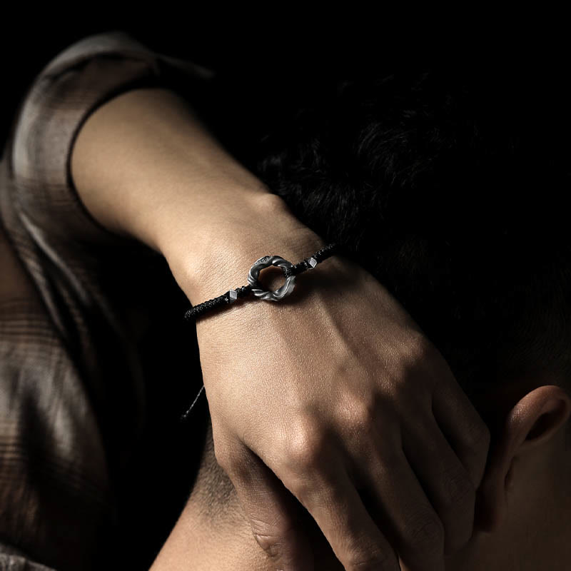 Pulsera de protección con cuerda de cera negra y hebilla de paz de plata de ley 999 con Buddha Stones - image 15