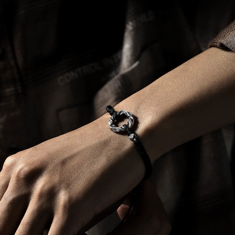 Pulsera de protección con cuerda de cera negra y hebilla de paz de plata de ley 999 con Buddha Stones - image 4