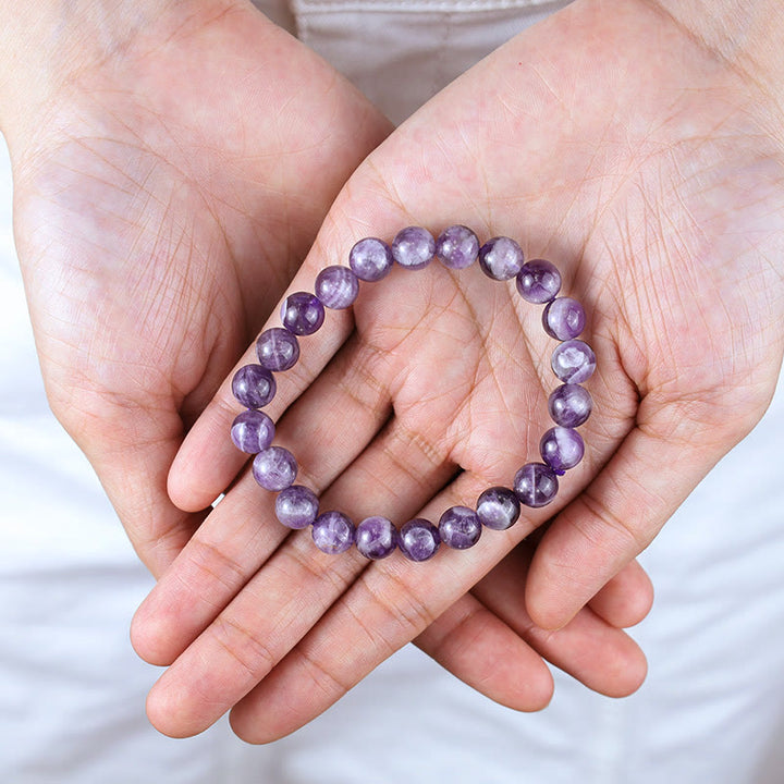 Pulsera de amor curativo con Buddha Stones Keep Calm, serie morada