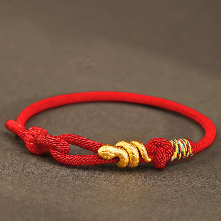 Pulsera trenzada de cuerda con diseño del año de la serpiente en oro 999 con Buddha Stones y protección de la suerte hecha a mano - Rojo - 17-19 cm - Oro 0,48 g - image 14