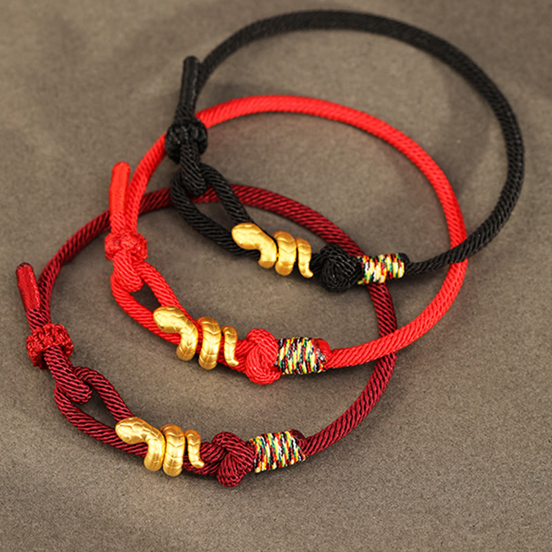 Pulsera trenzada de cuerda con diseño del año de la serpiente en oro 999 con Buddha Stones y protección de la suerte hecha a mano - image 1