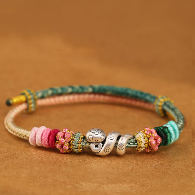 Pulsera trenzada de protección con monedas de cobre del año de la serpiente en plata de ley 999 con Buddha Stones - Verde Rosa - 18-22 cm - image 11