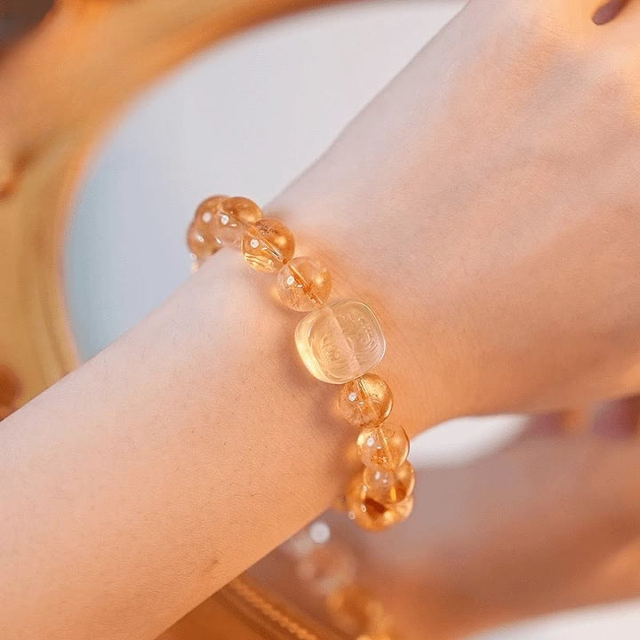 Pulsera de la diosa de la riqueza con zakiram, ojo de tigre, topacio y citrino de Buddha Stones