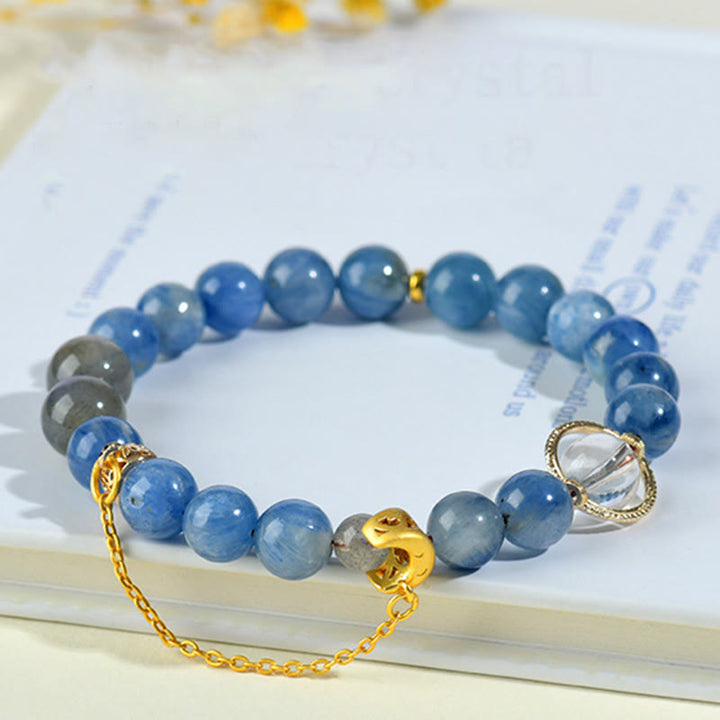 Pulsera de comunicación con luna creciente de cristal blanco, labradorita y cianita natural de Buddha Stones