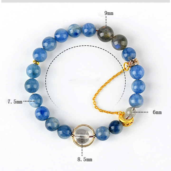 Pulsera de comunicación con luna creciente de cristal blanco, labradorita y cianita natural de Buddha Stones