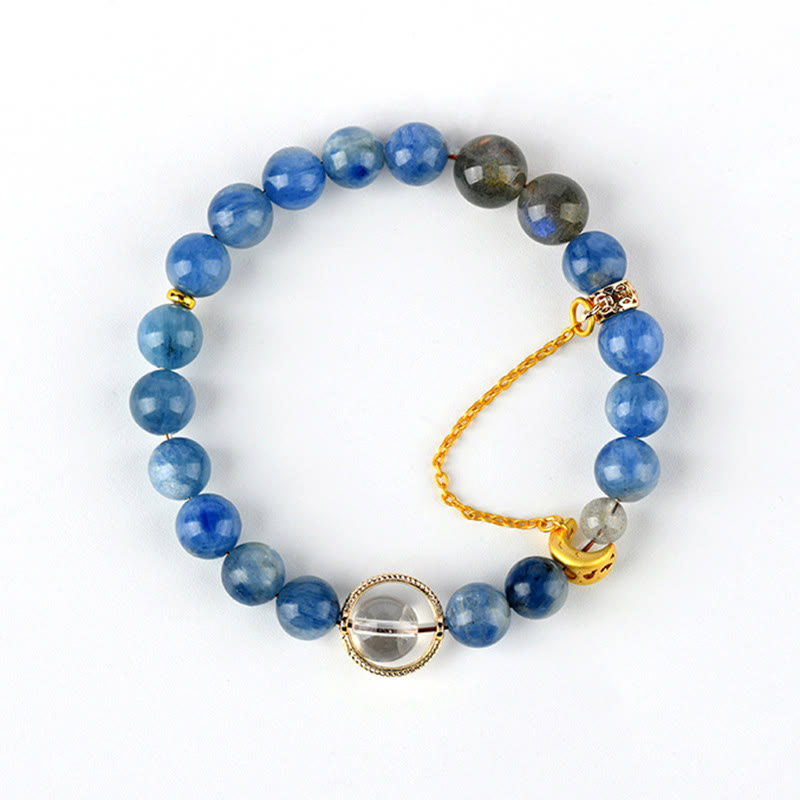 Pulsera de comunicación con luna creciente de cristal blanco, labradorita y cianita natural de Buddha Stones