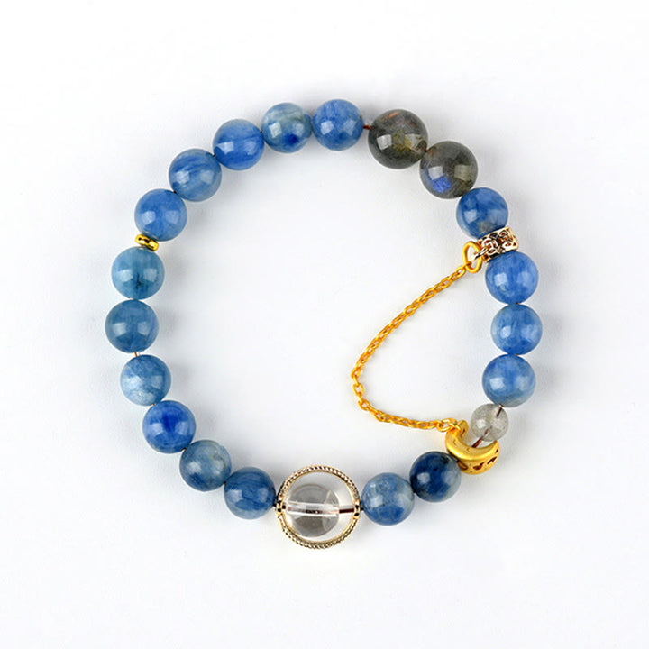 Pulsera de comunicación con luna creciente de cristal blanco, labradorita y cianita natural de Buddha Stones