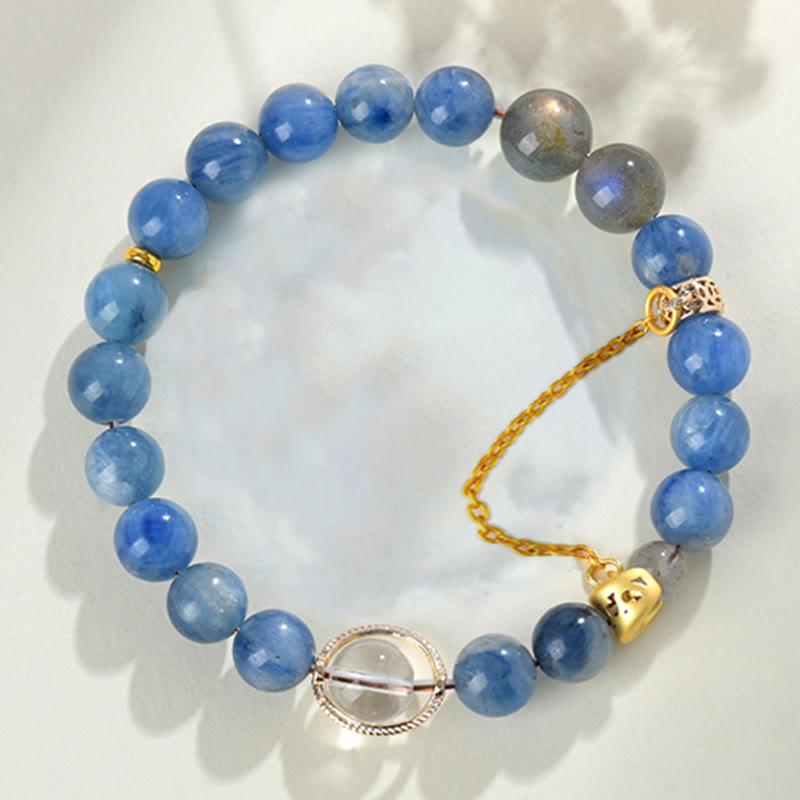 Pulsera de comunicación con luna creciente de cristal blanco, labradorita y cianita natural de Buddha Stones