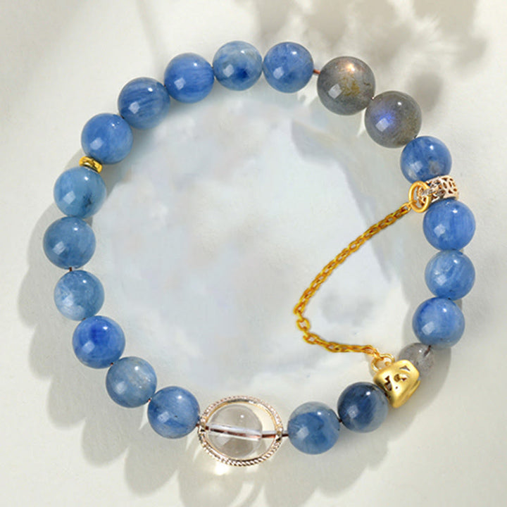 Pulsera de comunicación con luna creciente de cristal blanco, labradorita y cianita natural de Buddha Stones