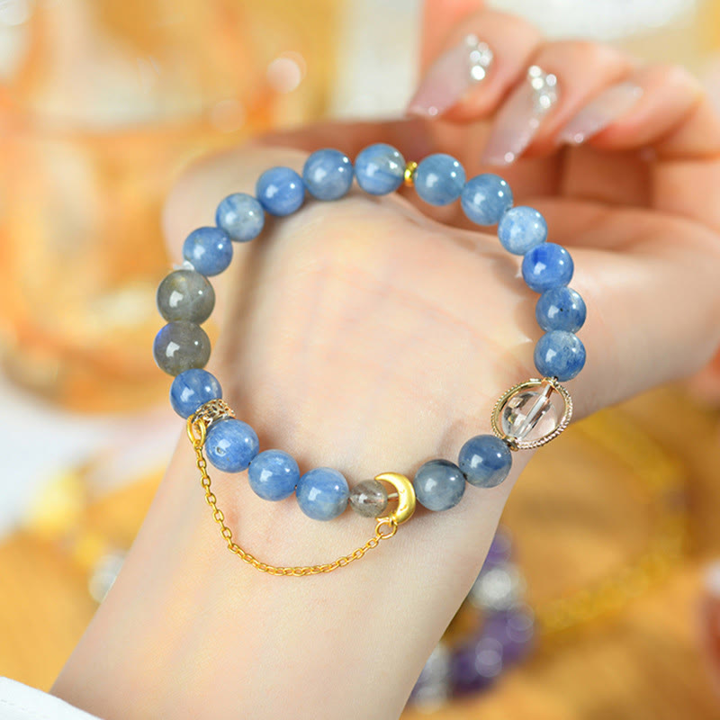 Pulsera de comunicación con luna creciente de cristal blanco, labradorita y cianita natural de Buddha Stones