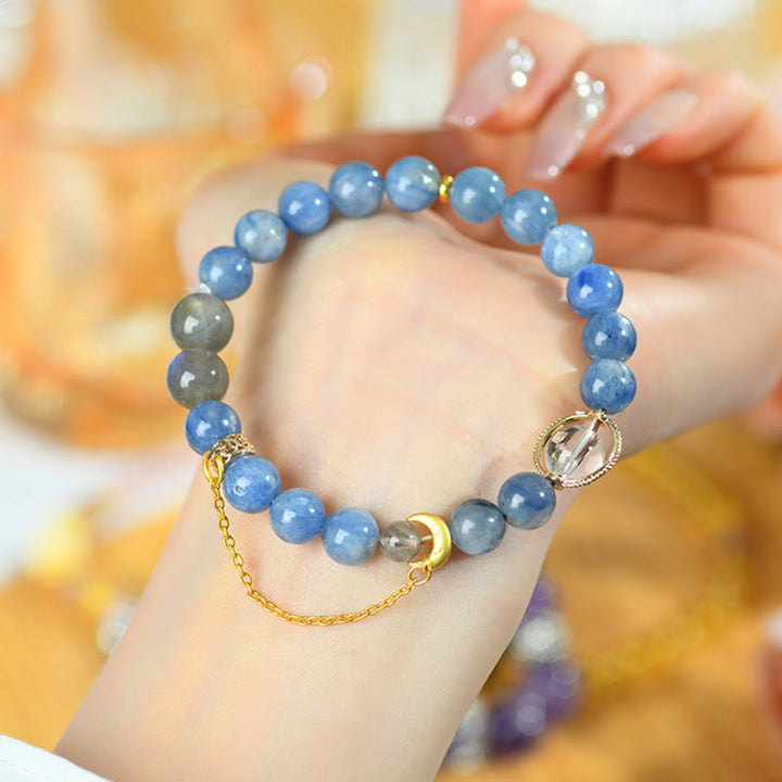 Pulsera de comunicación con luna creciente de cristal blanco, labradorita y cianita natural de Buddha Stones