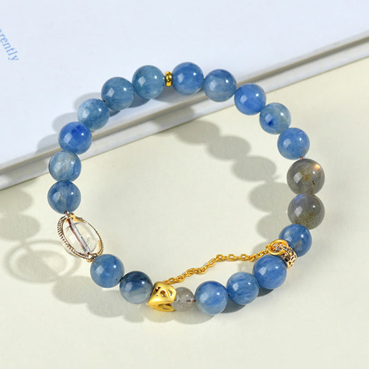 Pulsera de comunicación con luna creciente de cristal blanco, labradorita y cianita natural de Buddha Stones