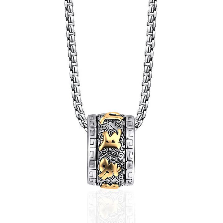 Collar con colgante de paz de acero y titanio con Buddha Stones y Om Mani Padme Hum tibetano - Om Mani Padme Hum dorado - image 1