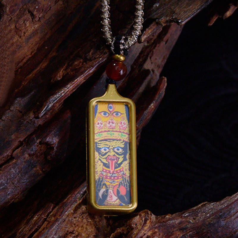 Colgante de collar Thangka de la calma pintado a mano con Buddha Stones, Tibet Zakiram, dios amarillo de la riqueza, zorro de nueve colas - Zakiram - image 4