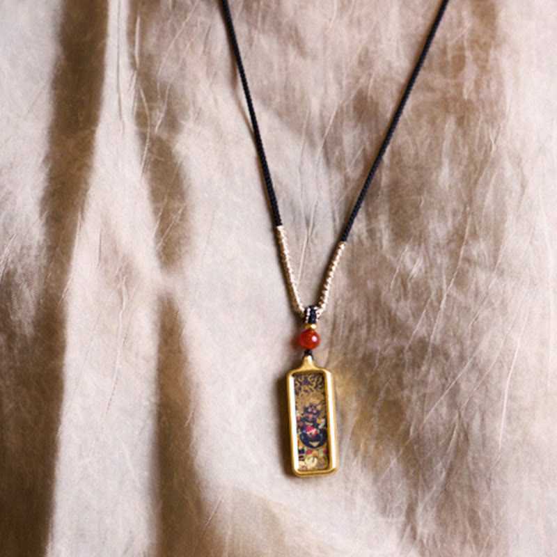 Colgante de collar Thangka de la calma pintado a mano con Buddha Stones, Tibet Zakiram, dios amarillo de la riqueza, zorro de nueve colas - image 7