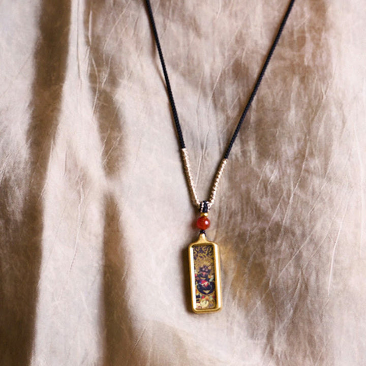 Colgante de collar Thangka de la calma pintado a mano con Buddha Stones, Tibet Zakiram, dios amarillo de la riqueza, zorro de nueve colas - image 7