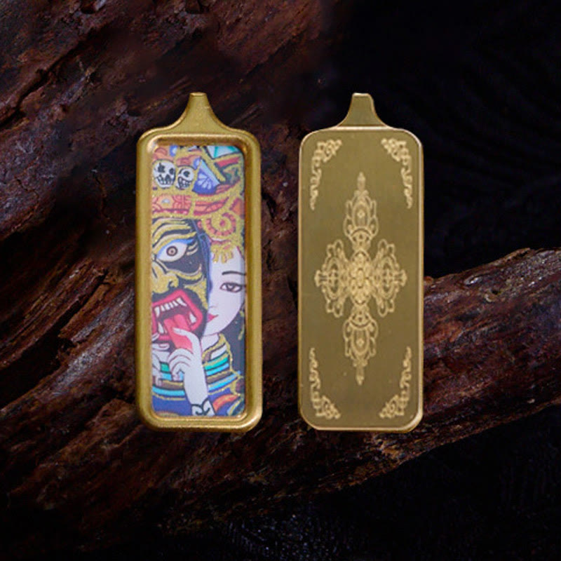 Colgante de collar Thangka de la calma pintado a mano con Buddha Stones, Tibet Zakiram, dios amarillo de la riqueza, zorro de nueve colas - image 1