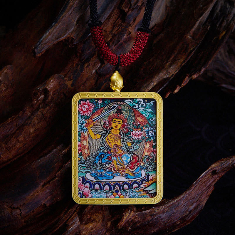 Colgante de collar con colgante de esperanza, Thangka pintado con Buddha Stones, zakiram tibetano, zorro de nueve colas, dios amarillo de la riqueza - Manjusri - image 9