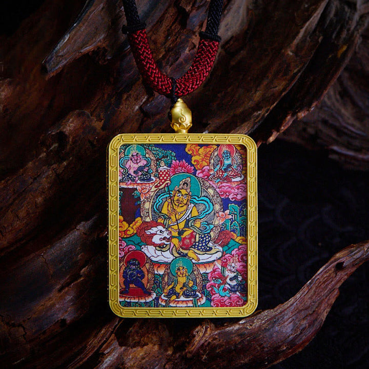Colgante de collar con colgante de esperanza, Thangka pintado con Buddha Stones, zakiram tibetano, zorro de nueve colas, dios amarillo de la riqueza - Dios de la riqueza de cinco vías - image 11