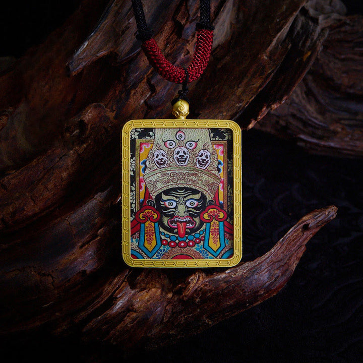 Colgante de collar con colgante de esperanza, Thangka pintado con Buddha Stones, zakiram tibetano, zorro de nueve colas, dios amarillo de la riqueza - Azul Zakiram - image 18
